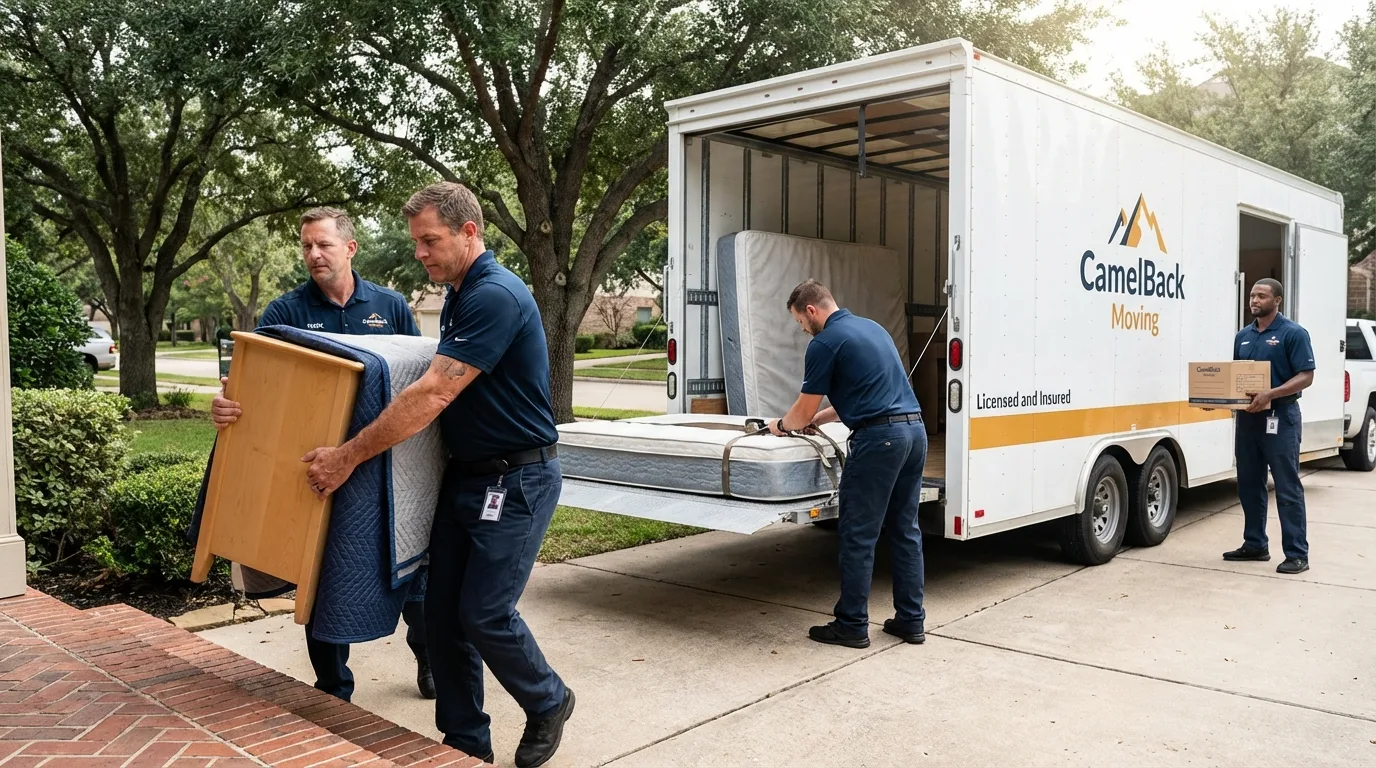 Crew loading residential truck for cross-state move from Rogue River, OR